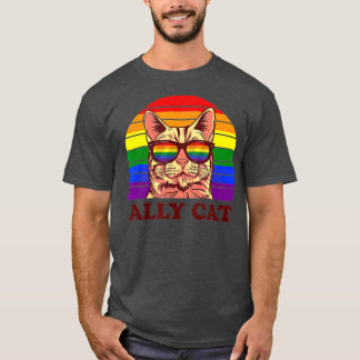 Ally Cat Rainbow Sunglasses LGBTQ Funny Gay Pride T-Shirt
