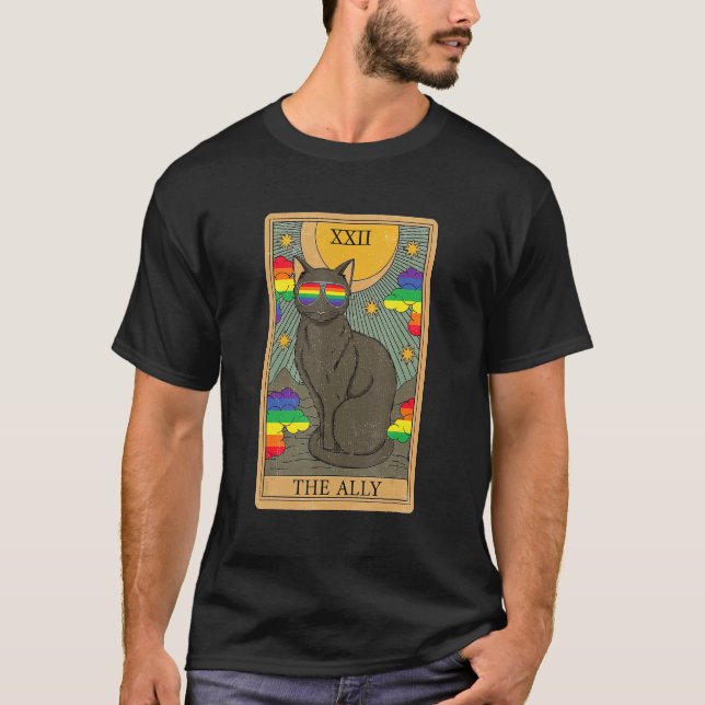 Ally Cat Rainbow Sunglasses Tarot Card für Pride m T-Shirt (Vorderseite)