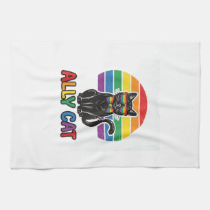 Ally Cat Regenbogen Stolz Vintage Katze T-Shirt De Geschirrtuch