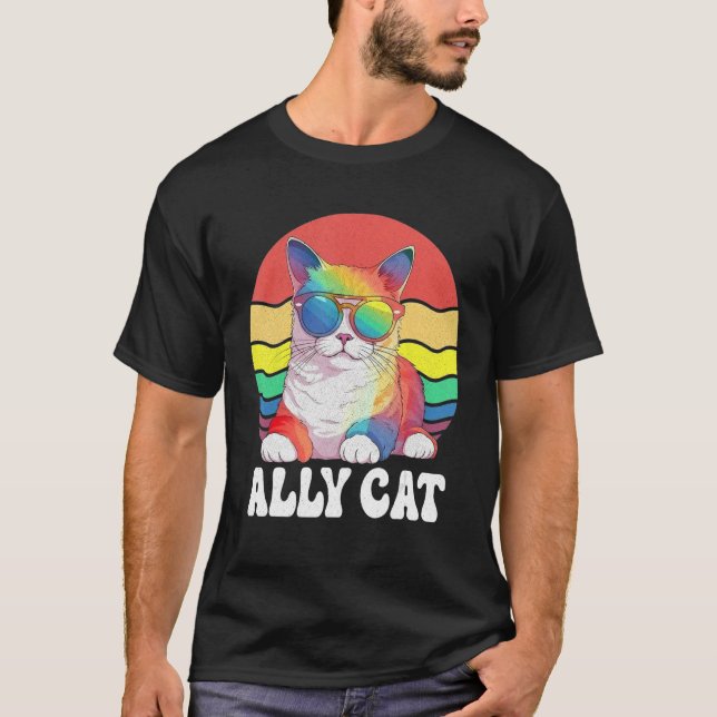 Ally Cat Straight LGBT Supporter Gay Pride Ally Ra T-Shirt (Vorderseite)