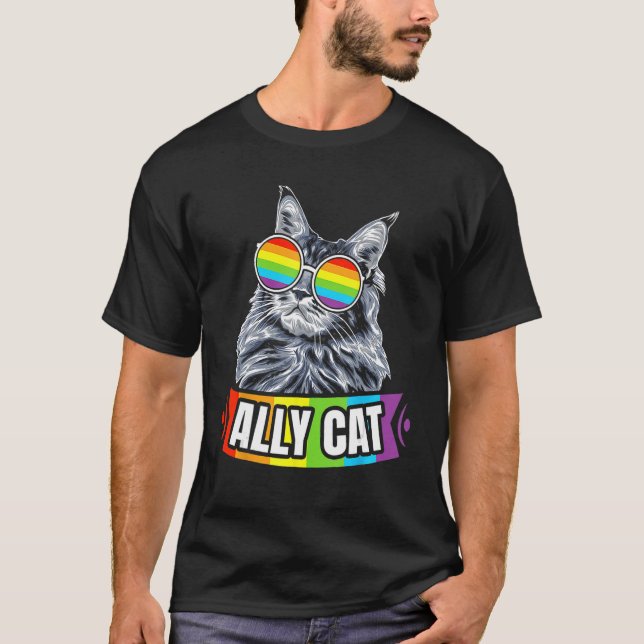 Ally Cat Straight LGBT Supporter Gay Pride Ally Ra T-Shirt (Vorderseite)