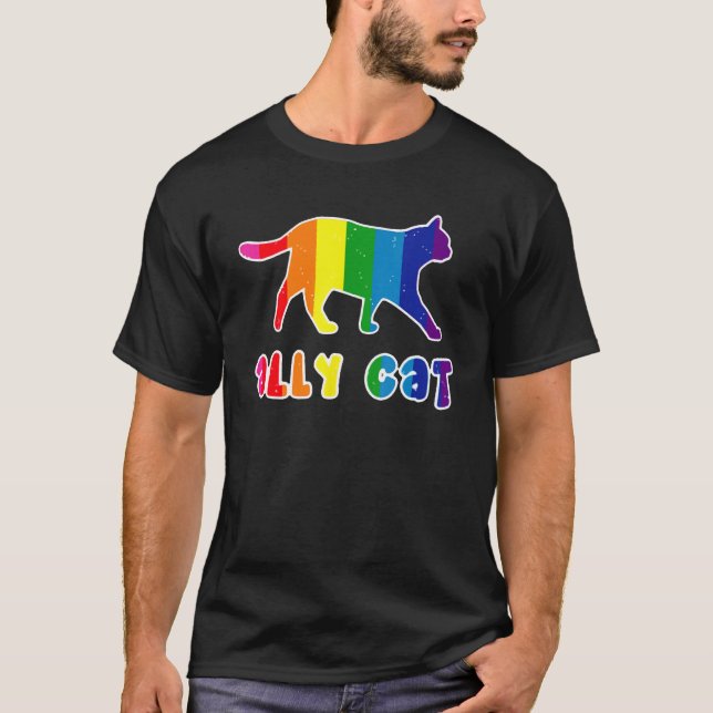 Ally Cat Sunglasses Gay LGBT Pride Month Graphic P T-Shirt (Vorderseite)