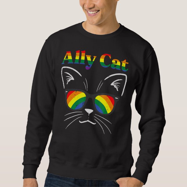 Ally Cat Sunglasses Gay Rainbow Pride Lgbt Support Sweatshirt (Vorderseite)