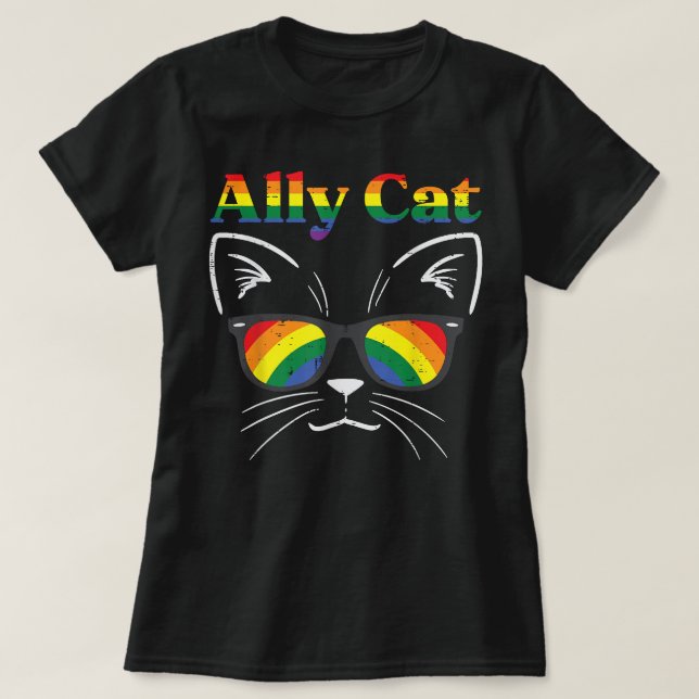 Ally Cat Sunglasses Gay Rainbow Pride LGBT Support T-Shirt (Design vorne)