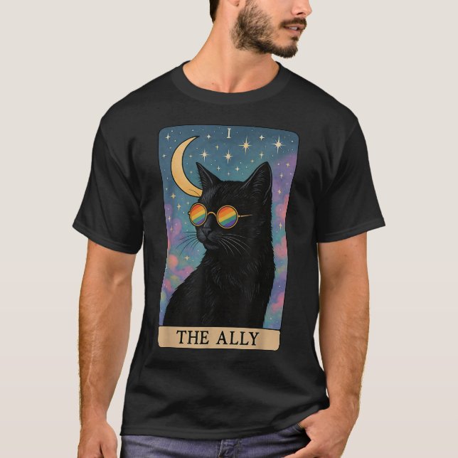 Ally Cat Tarot Card Pride Sonnenbrille Gay Pride T-Shirt (Vorderseite)