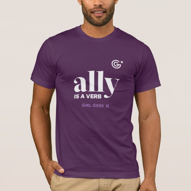 Ally Is a Verb - White Logo auf Men's Lila T-Shirt (Vorderseite)