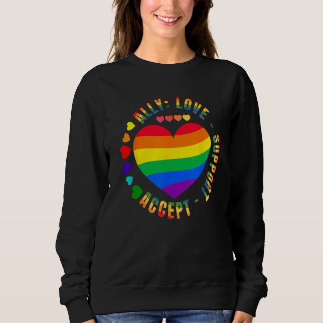 Ally Love Support Accept LGBTQ+ Rainbow Heart Gay  Sweatshirt (Vorderseite)