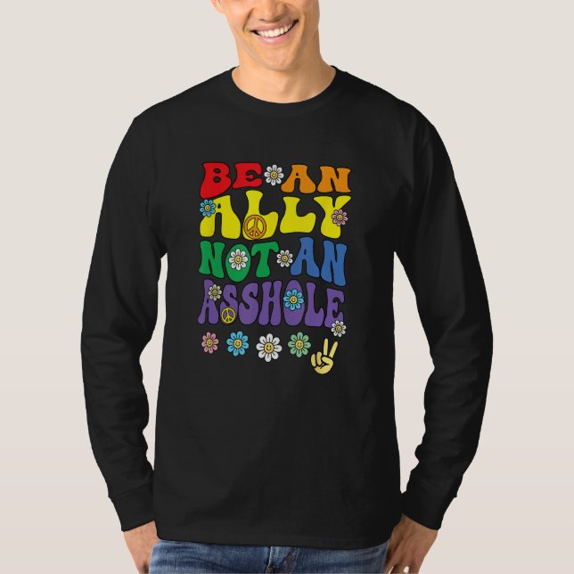 Ally Pride Rainbow  Retro Groovy LGBTQ Say Gay T-Shirt (Vorderseite)