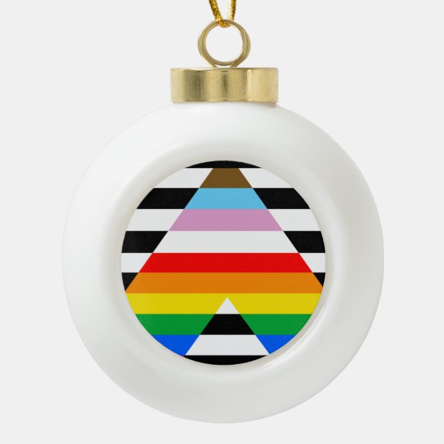 Ally Progress Pride Flag Keramik Kugel-Ornament (Vorderseite)