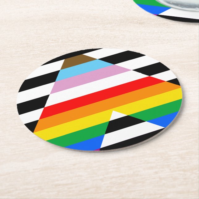 Ally Progress Pride Flag Runder Pappuntersetzer (Angewinkelt)