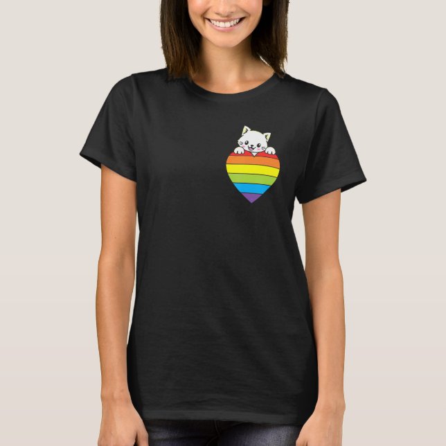 Ally Rainbow Heart Cat LGBTQ Community Pride Gende T-Shirt (Vorderseite)