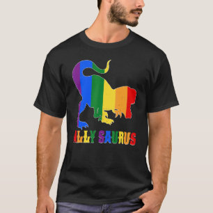 Ally Saurus Dinosaur LGBT Gay Rainbow Pride Flag T-Shirt