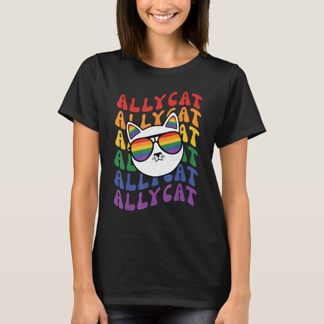 AllyCat  Ally Cat Gay Pride Rainbow Sunglasses LGB T-Shirt (Vorderseite)