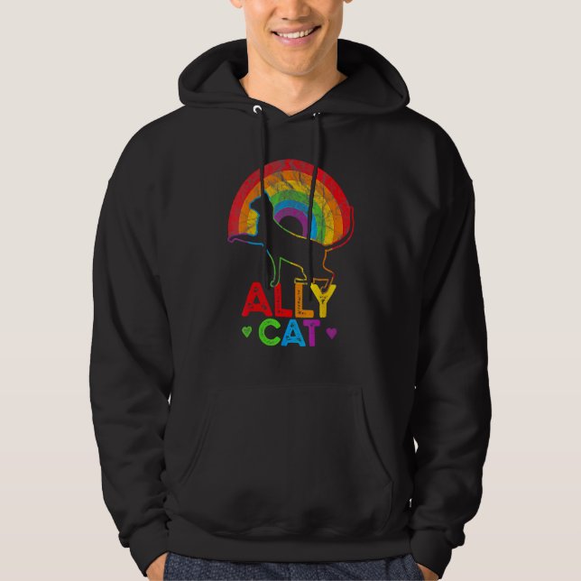 Allycat LGBT Cat With Ally Pride Rainbow Hoodie (Vorderseite)