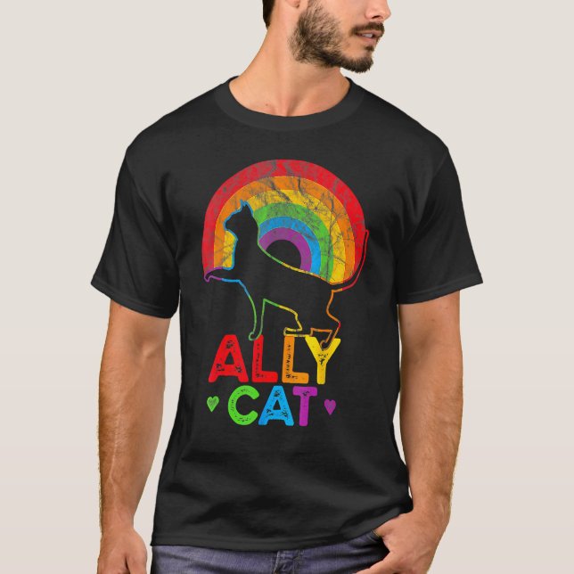 Allycat LGBT Cat With Ally Pride Rainbow T-Shirt (Vorderseite)