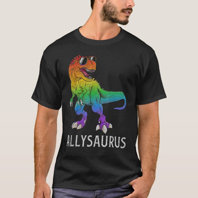 Allysaurus Dinosaur In Rainbow Flag Ally LGBT Gay  T-Shirt (Vorderseite)