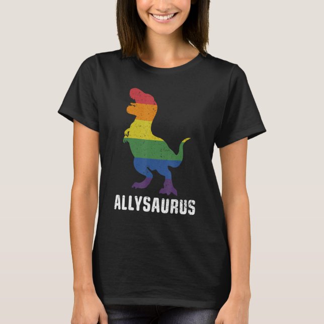 Allysaurus Dinosaur In Rainbow Flag For Ally LGBT  T-Shirt (Vorderseite)
