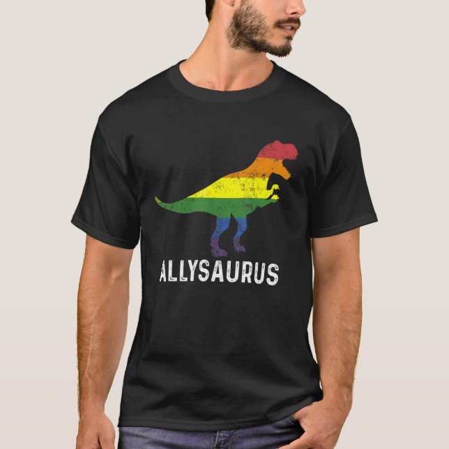 Allysaurus Dinosaur Rainbow Flag For Ally Lgbtq Pr T-Shirt (Vorderseite)