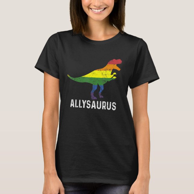 Allysaurus Dinosaur Regenbogenflagge Für Ally Lgbt T-Shirt (Vorderseite)
