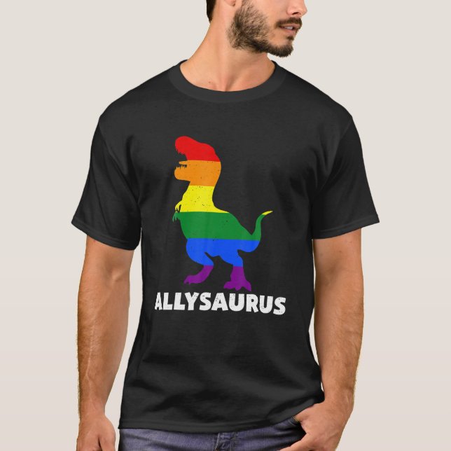 Allysaurus Dinosaurier in Regenbogenflagge für all T-Shirt (Vorderseite)