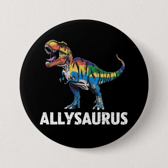 Allysaurus LGBT Dinosaurier Regenbogenflagge Ally  Button (Vorderseite)