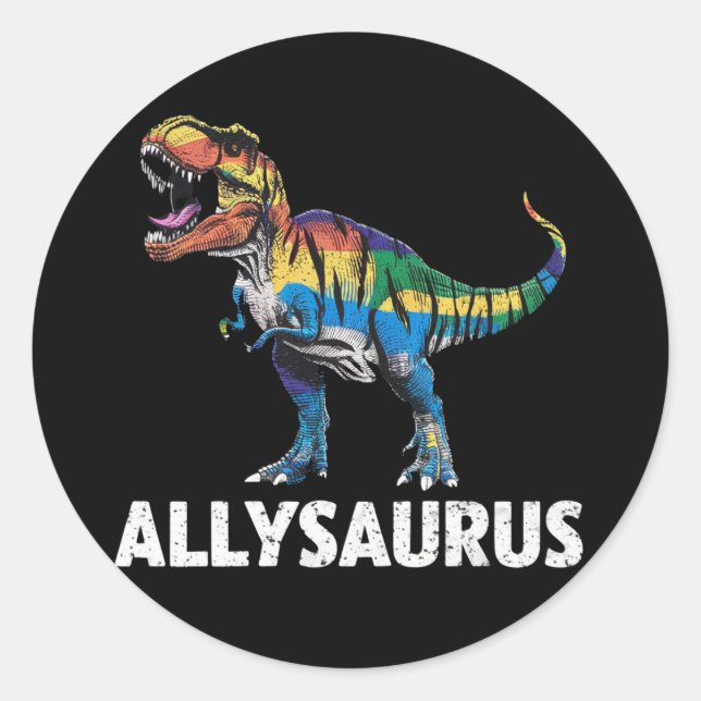 Allysaurus LGBT Dinosaurier Regenbogenflagge Ally  Runder Aufkleber (Vorderseite)