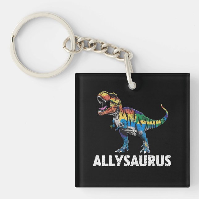 Allysaurus LGBT Dinosaurier Regenbogenflagge Ally  Schlüsselanhänger (Vorderseite)