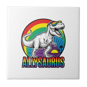 Allysaurus Regenbogen-Dinosaurier Vintage-T-Shirt- Fliese