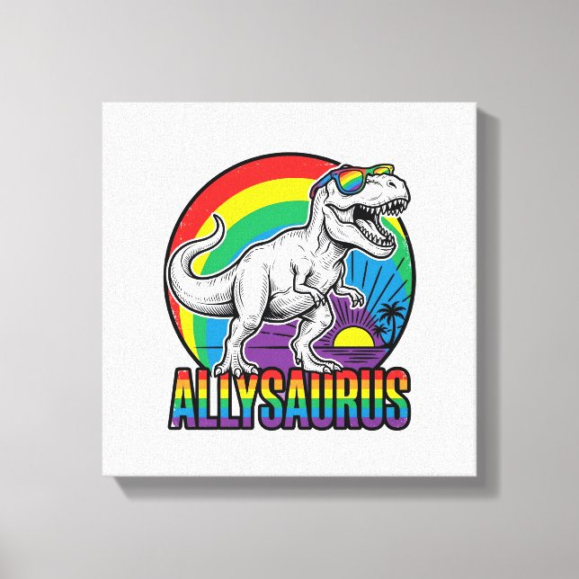 Allysaurus Regenbogen-Dinosaurier Vintage-T-Shirt- Leinwanddruck (Vorderseite)