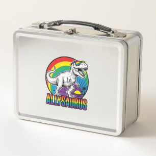 Allysaurus Regenbogen-Dinosaurier Vintage-T-Shirt- Metall Brotdose