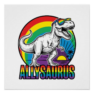 Allysaurus Regenbogen-Dinosaurier Vintage-T-Shirt- Poster