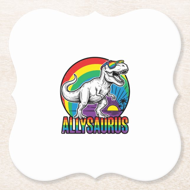 Allysaurus Regenbogen-Dinosaurier Vintage-T-Shirt- Untersetzer (Vorderseite)