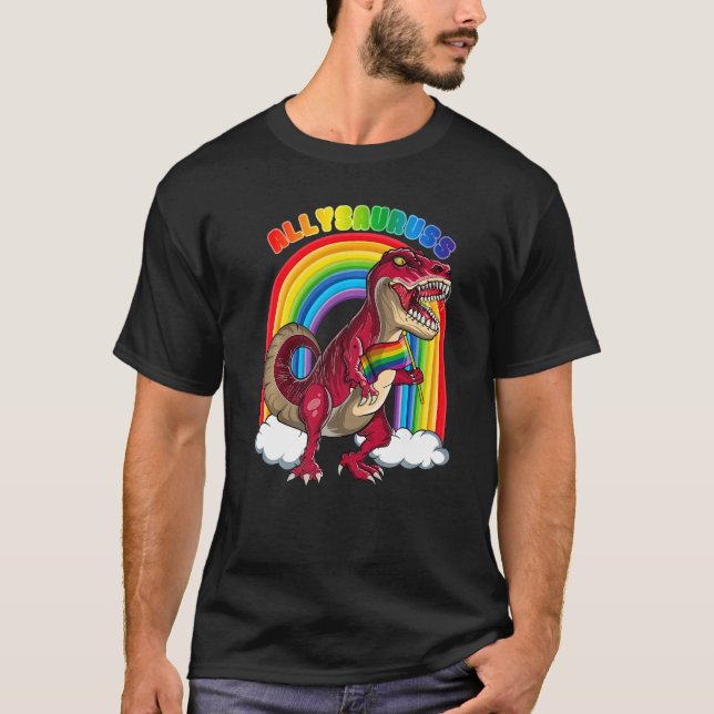 Allysaurus Rex Dinosaur Rainbows LGBT Gay Pride Fl T-Shirt (Vorderseite)