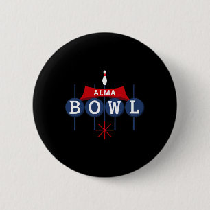 Alma Bowl Retro-Zeichen - Bowlin Vintager Stil der Button