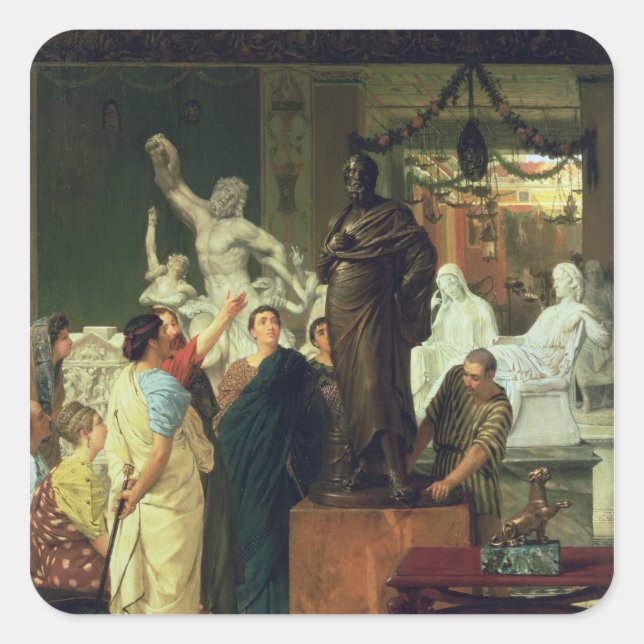 Alma-Tadema | Händler in Statuen Quadratischer Aufkleber (Vorderseite)