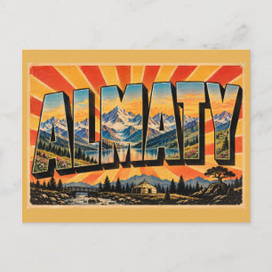 Almaty Berge See Vintage Reise Kunst Postkarte