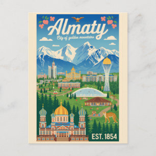 Almaty Kasachstan Retro-Reiseposter-Kunst Feiertagspostkarte