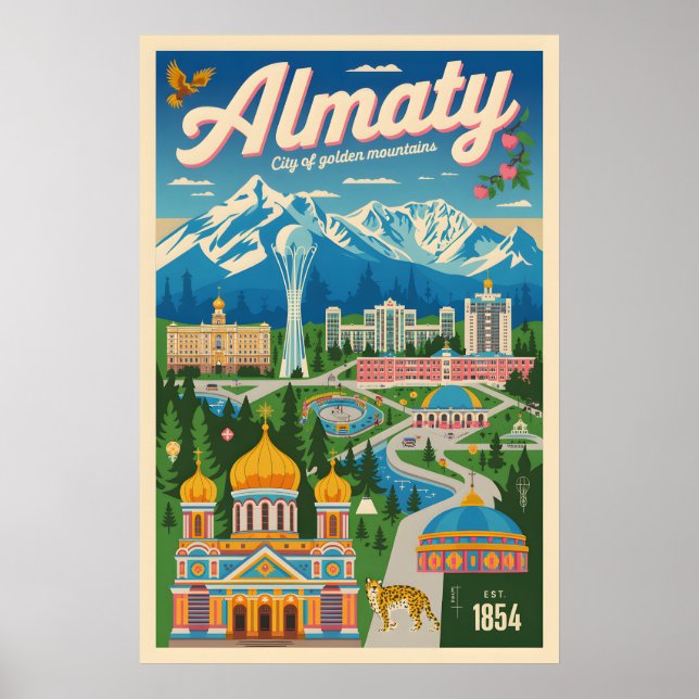 Almaty Kasachstan Retro-Reiseposter-Kunst Poster (Vorne)