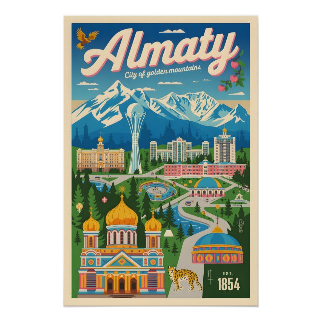 Almaty Kasachstan Retro-Reiseposter-Kunst Poster (Vorderseite)
