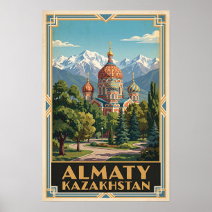 Almaty Kasachstan Vintage Retro Reise Poster