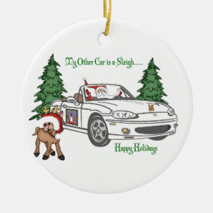 ALMC-Sankt Pferdeschlitten-Weiß Keramik Ornament