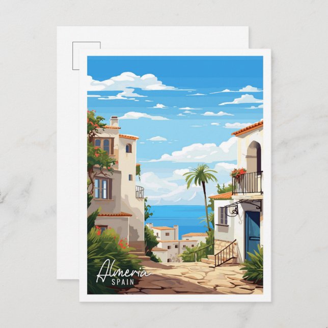 Almeria Spain Art vintage Reise Illustration Postkarte (Vorne/Hinten)