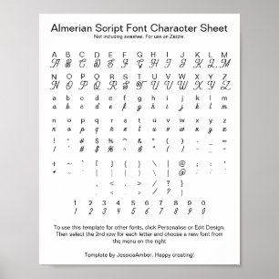 Almerian Script Schriftart Character Sheet für Zaz Poster