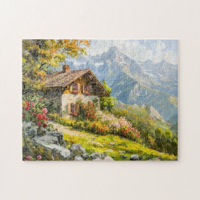 Almhaus mit Blick auf das Tal Puzzle (Horizontal)