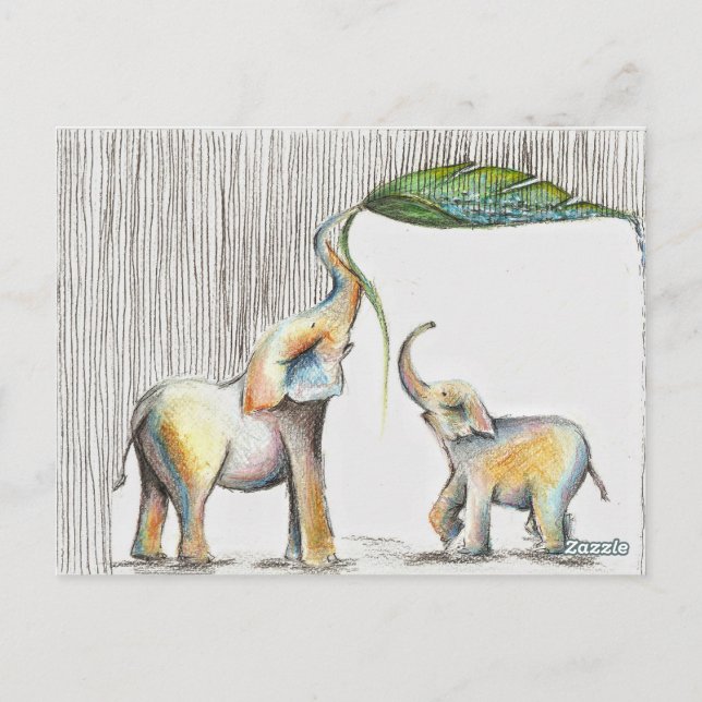 Almofada Baby und Mama Elephant Watercolor Postkarte (Rückseite)