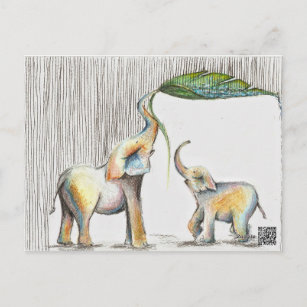 Almofada Baby und Mama Elephant Watercolor Postkarte