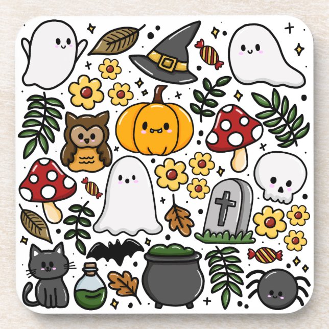 Almofada com estampa fofa de Halloween Getränkeuntersetzer (Vorderseite)