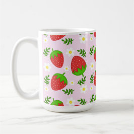 Almofada fofa design contínuo morangos fundo rosa kaffeetasse