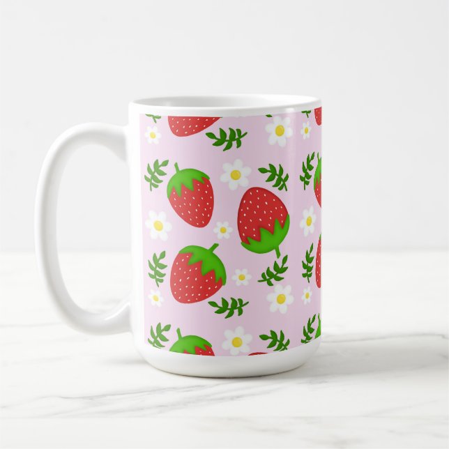 Almofada fofa design contínuo morangos fundo rosa kaffeetasse (Links)