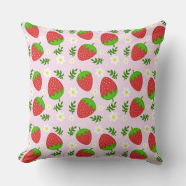 Almofada fofa design contínuo morangos fundo rosa kissen